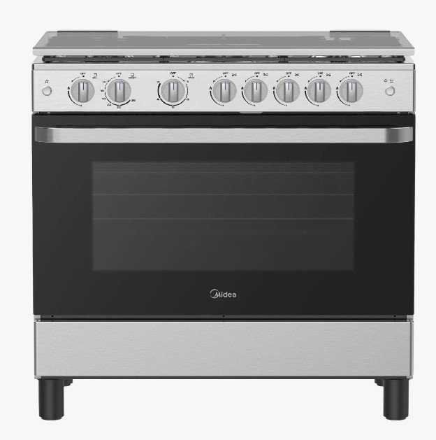 فرن غاز مايديا 5 عيون 60×90 استيل جوانب سلفر (شبك عريض) MFO-MG36LE(SS)K